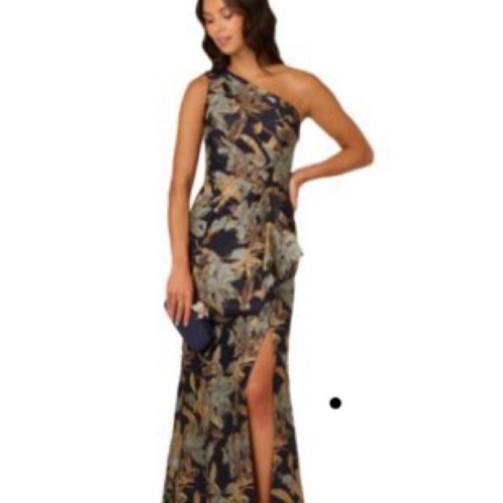 Adrianna Papell One-Shoulder Jacquard Evening Gown - Picture 5 of 10
